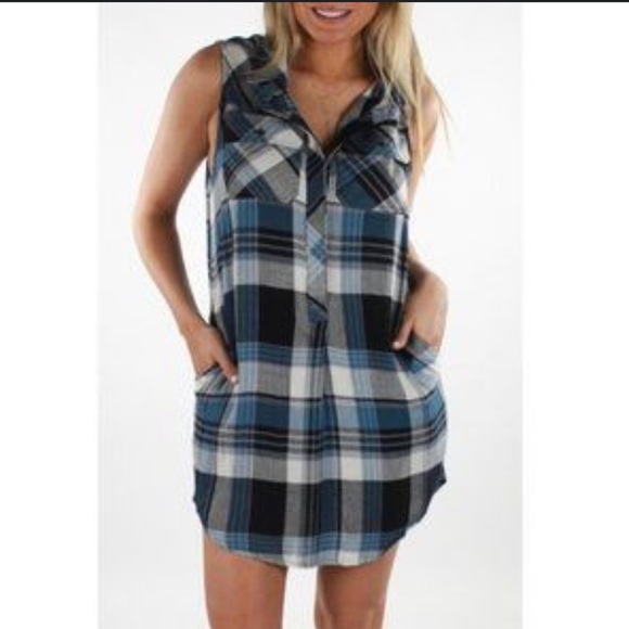 Anthro Ash & Ember Plaid Sleeveless Button Down Shirt Dress, pockets—size Med••• - Picture 14 of 14